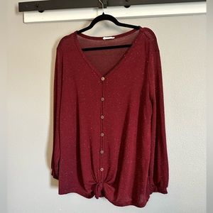 Maroon Button Front Top